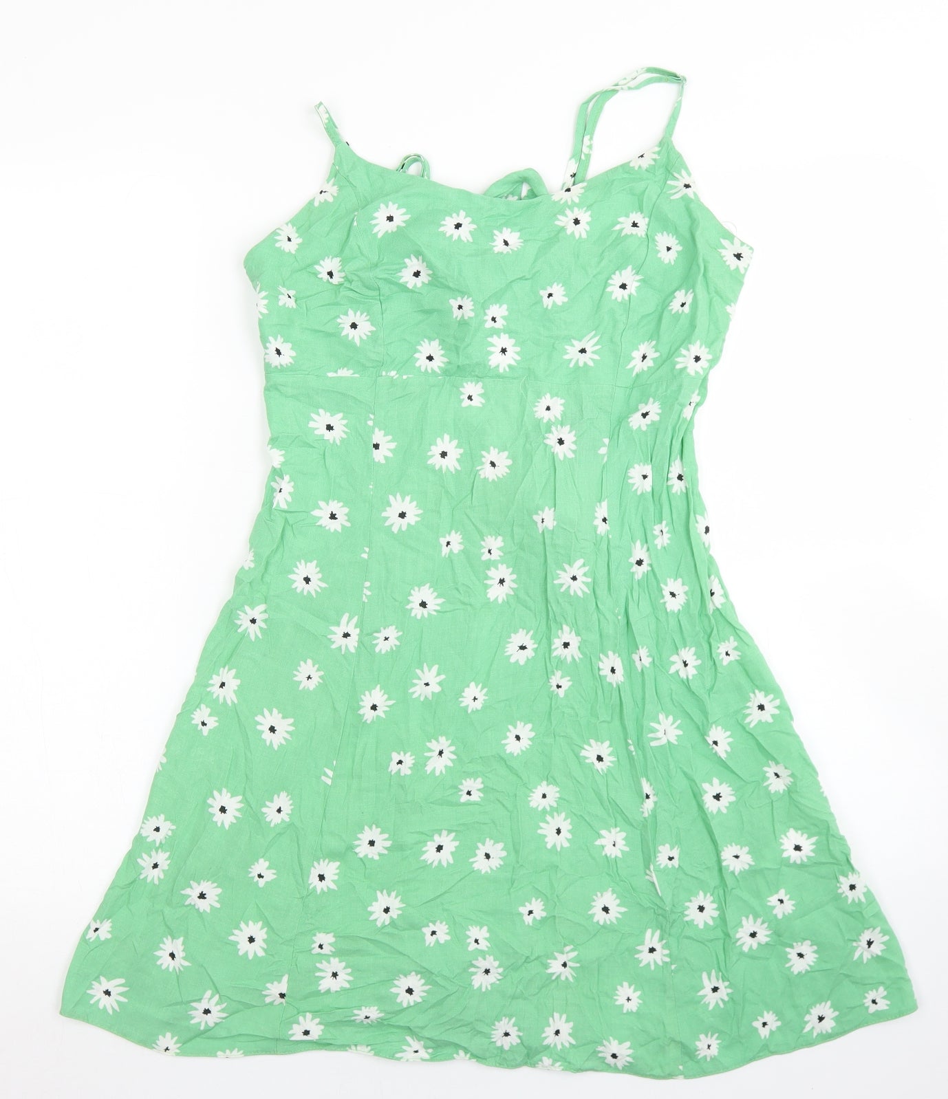 New Look Womens Green Floral Viscose Slip Dress  Size 12  Round Neck Tie