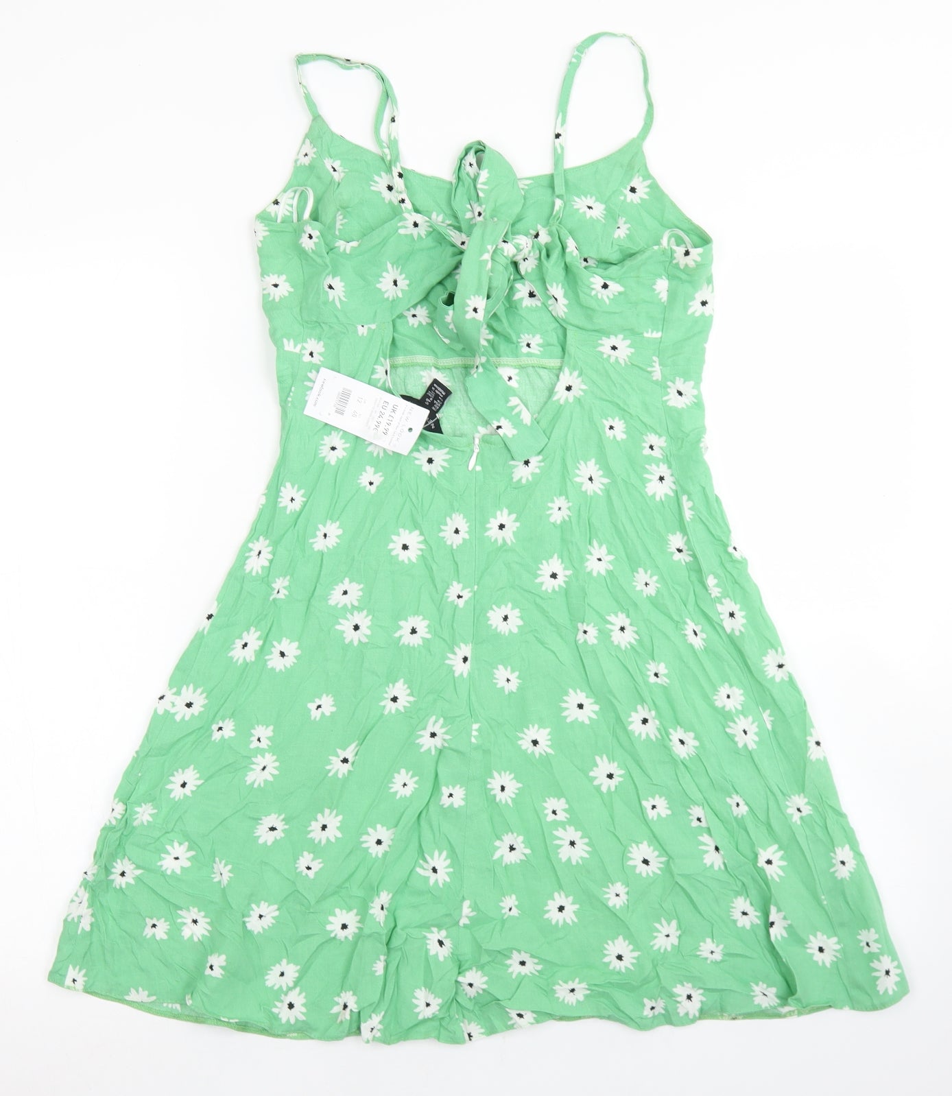New Look Womens Green Floral Viscose Slip Dress  Size 12  Round Neck Tie