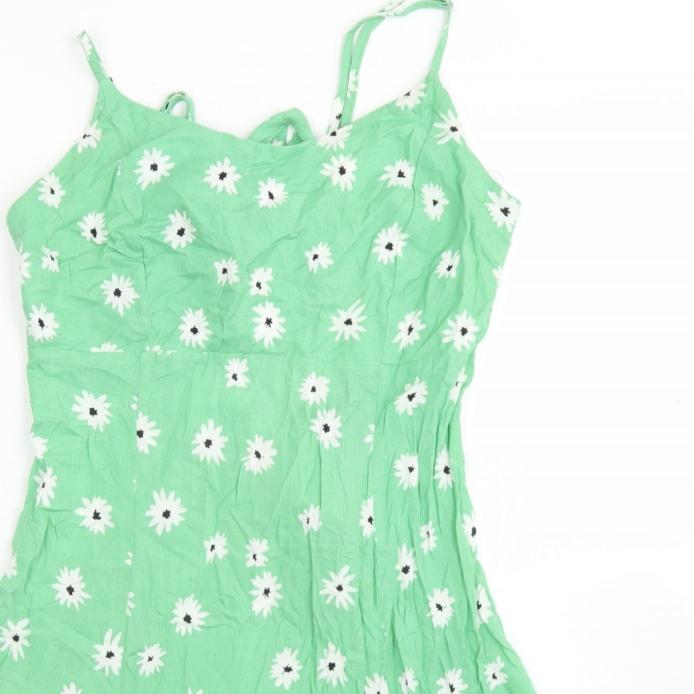 New Look Womens Green Floral Viscose Slip Dress  Size 12  Round Neck Tie