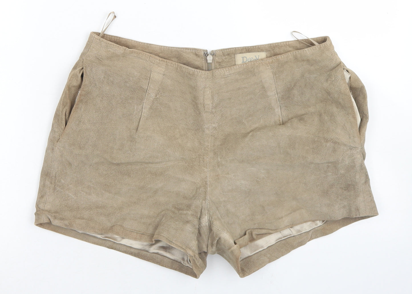 Dee V Womens Beige  Leather Hot Pants Shorts Size 10 L3 in Regular Zip