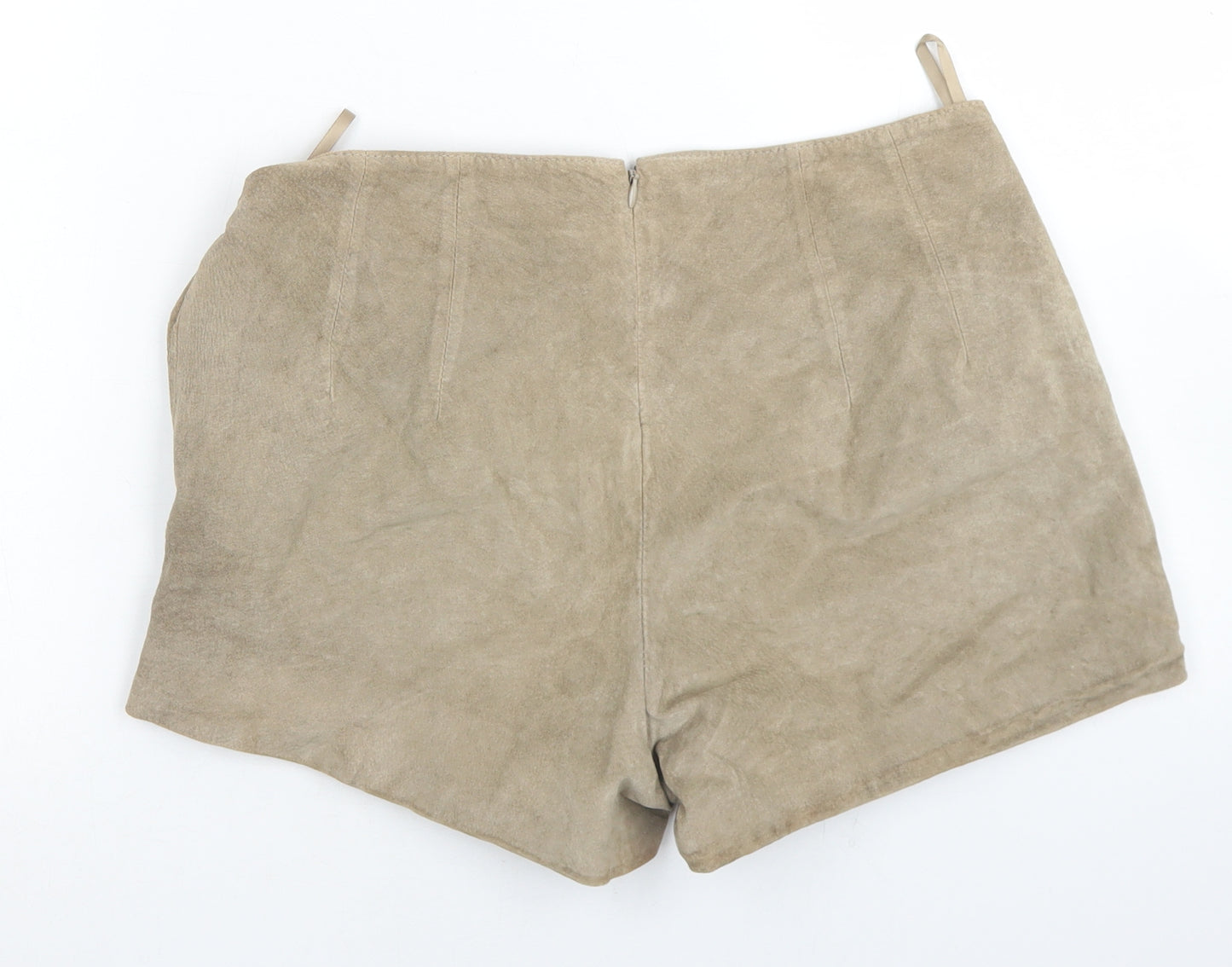 Dee V Womens Beige  Leather Hot Pants Shorts Size 10 L3 in Regular Zip