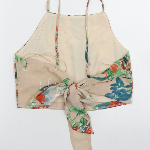 Quiz Womens Beige Floral Polyester Camisole Blouse Size 12 Square Neck - Cropped