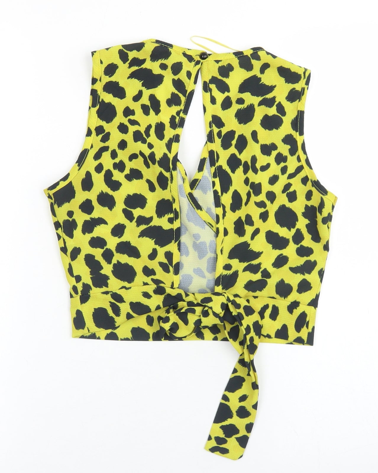 Quiz Womens Yellow Animal Print Polyester Cropped Blouse Size 10 V-Neck