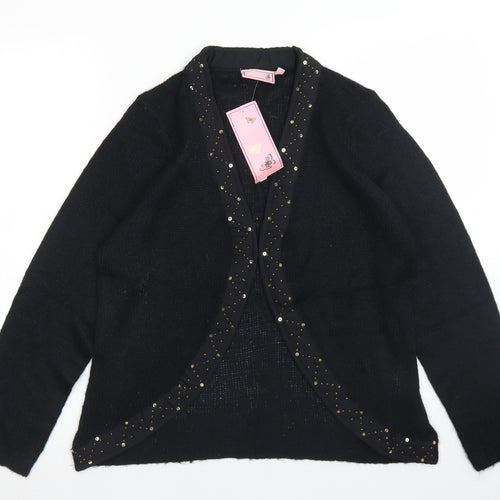 Butterfly Womens Black V-Neck  Acrylic Cardigan Jumper Size 14