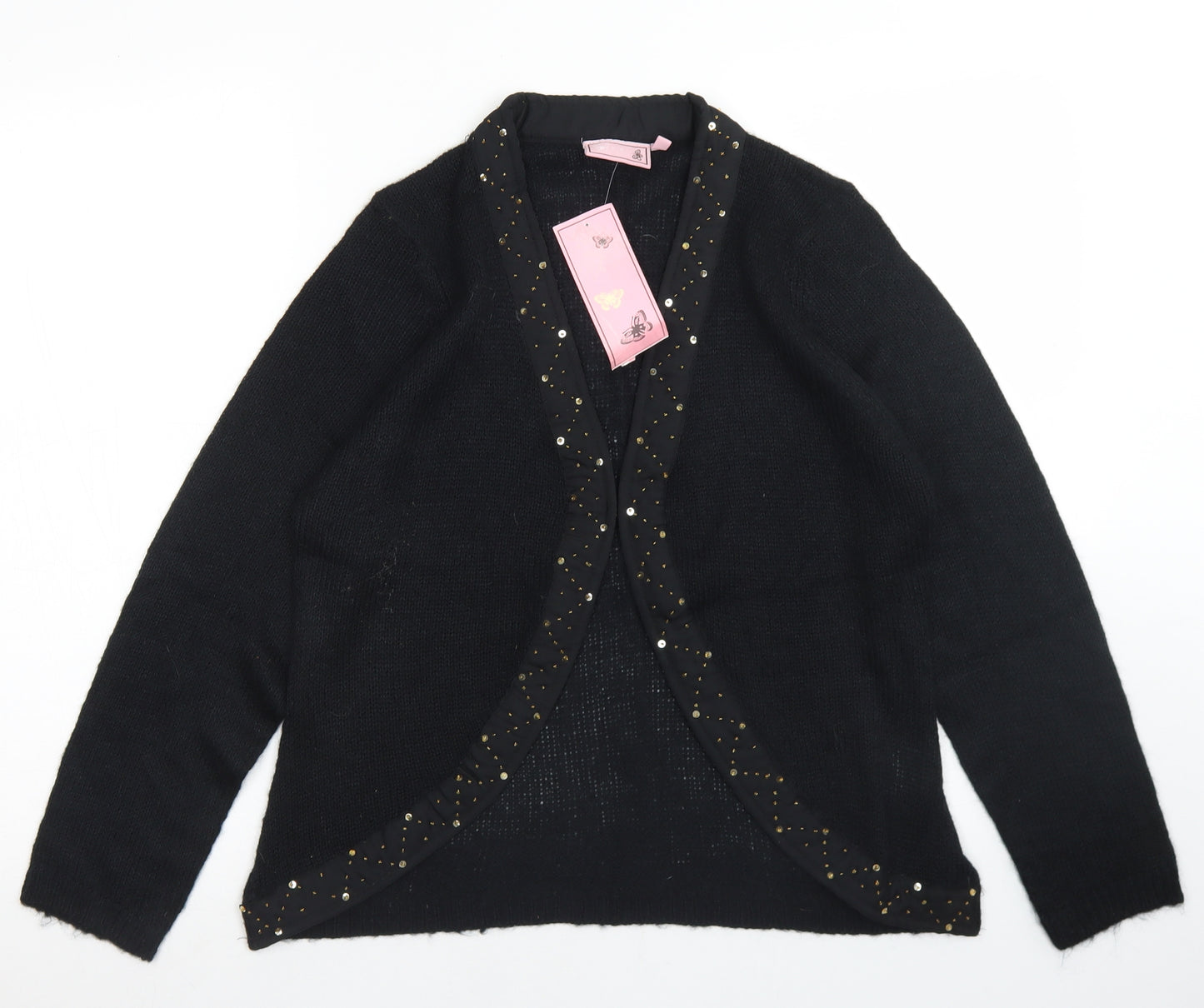 Butterfly Womens Black V-Neck  Acrylic Cardigan Jumper Size 14