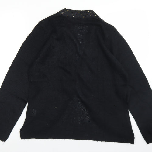 Butterfly Womens Black V-Neck  Acrylic Cardigan Jumper Size 14