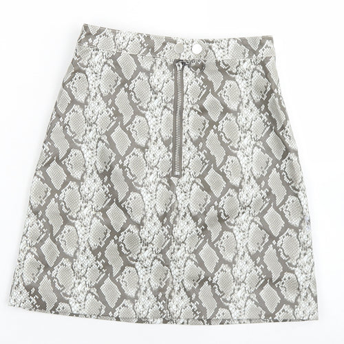 Divided Womens Grey Animal Print Polyester A-Line Skirt Size 4   Zip