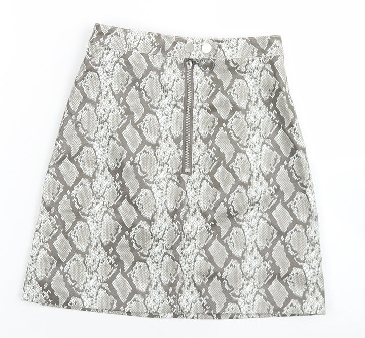 Divided Womens Grey Animal Print Polyester A-Line Skirt Size 4 Zip