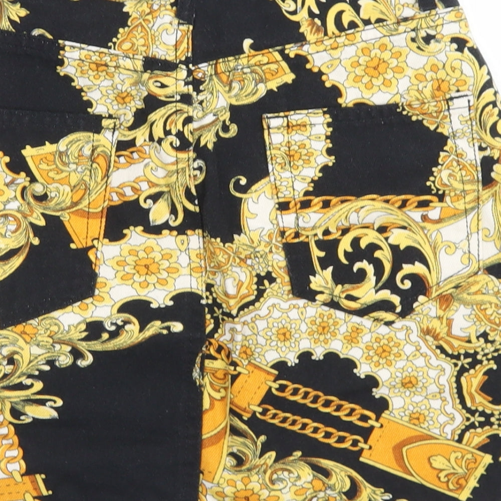 Stradivarius Womens Black Paisley Cotton A-Line Skirt Size 6   Button