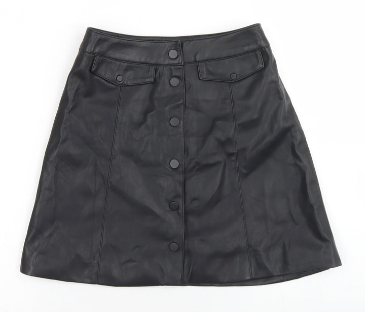 Divided Womens Black Polyester A-Line Skirt Size 4 Snap