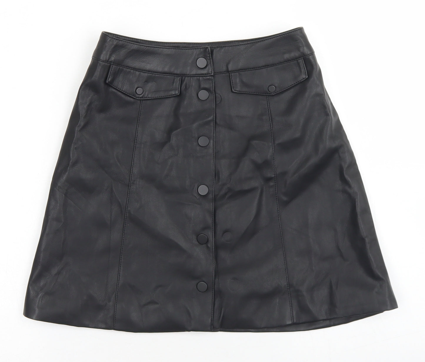 Divided Womens Black  Polyester A-Line Skirt Size 4   Snap