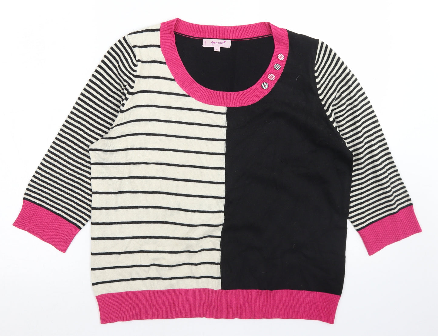 Per Una Womens Black Round Neck Striped Acrylic Pullover Jumper Size 16