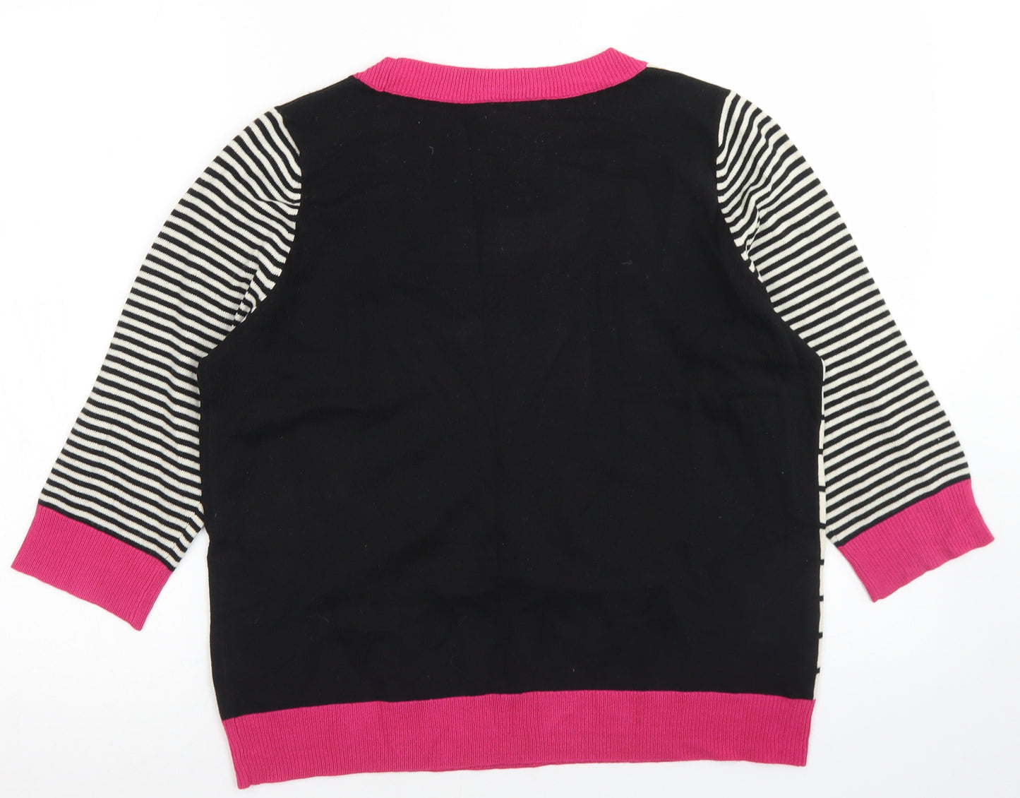 Per Una Womens Black Round Neck Striped Acrylic Pullover Jumper Size 16