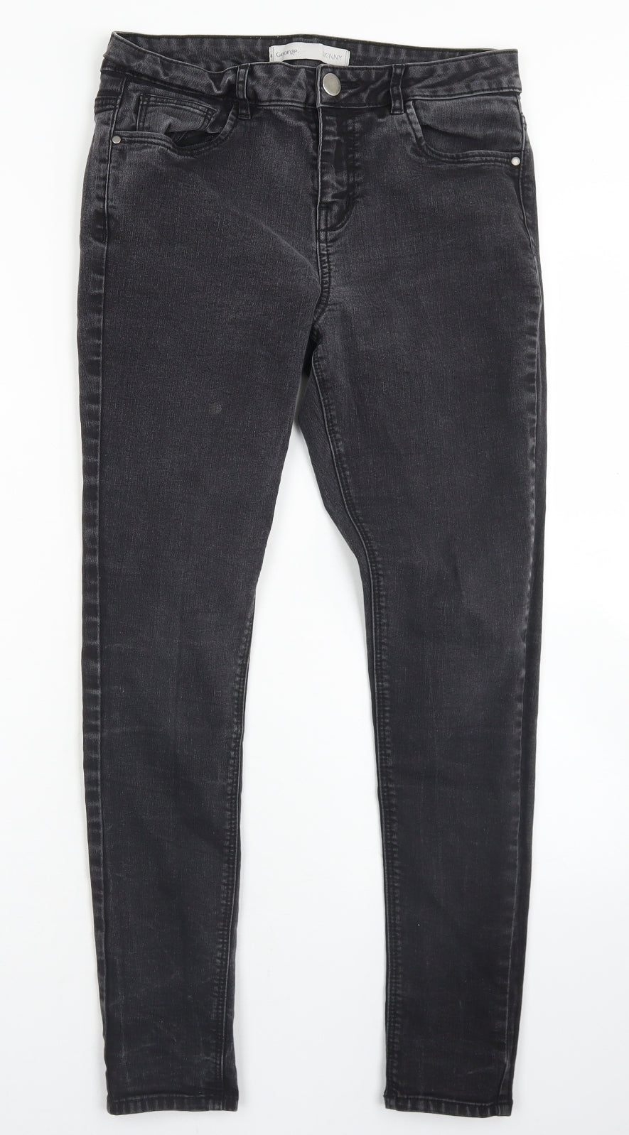 George Womens Black  Cotton Skinny Jeans Size 12 L27 in Regular Button