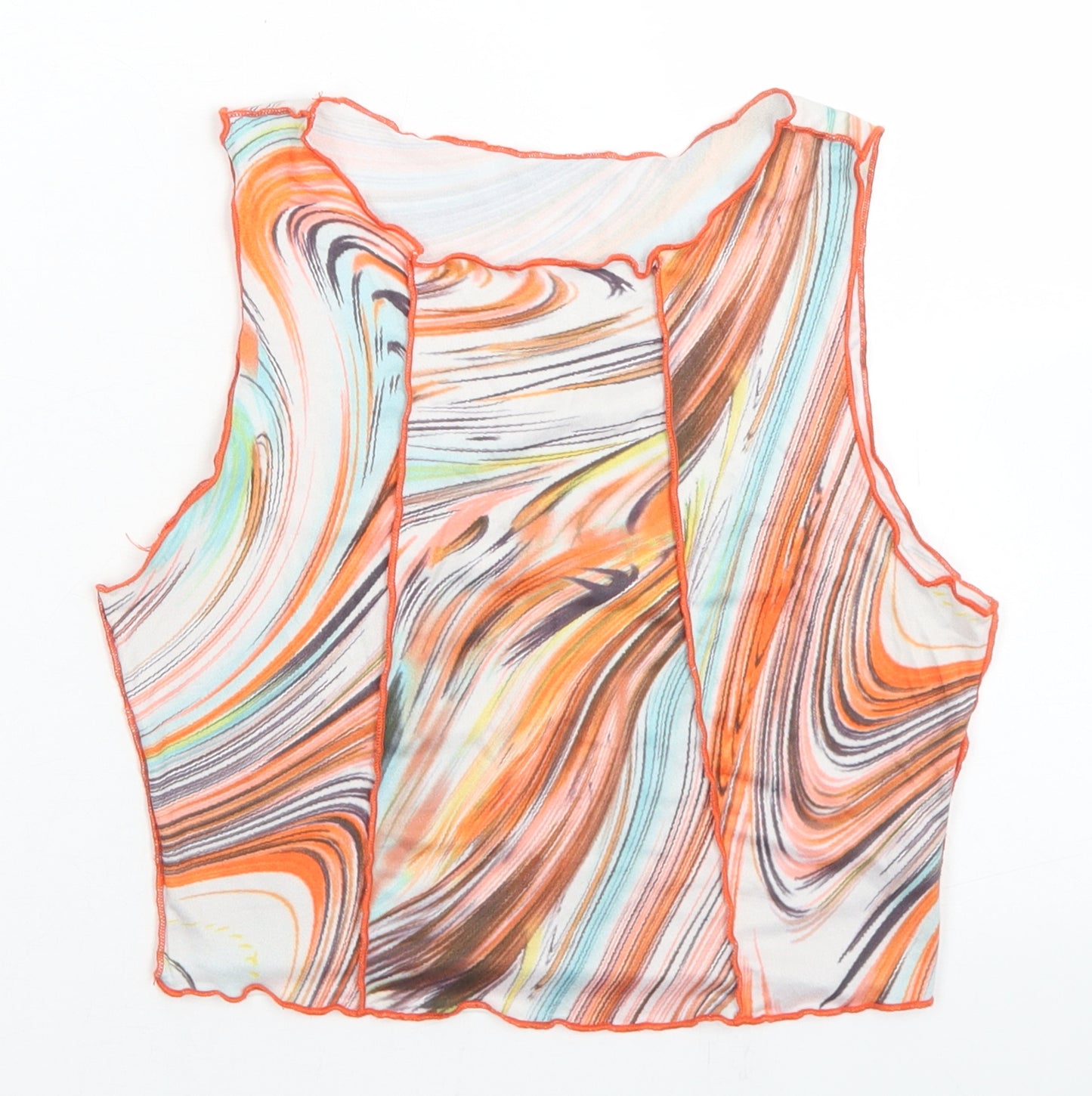 SheIn Womens Multicoloured Geometric Polyester Cropped Tank Size S Round Neck - Lettuce Edging