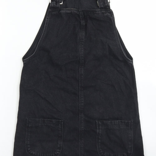 New Look Womens Black  Cotton Pinafore/Dungaree Dress  Size 6  Square Neck Button