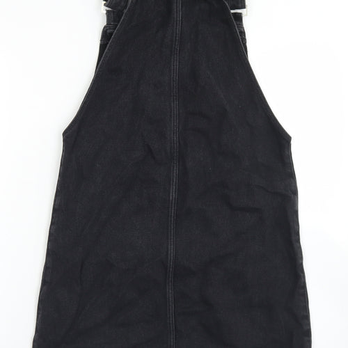 New Look Womens Black  Cotton Pinafore/Dungaree Dress  Size 6  Square Neck Button