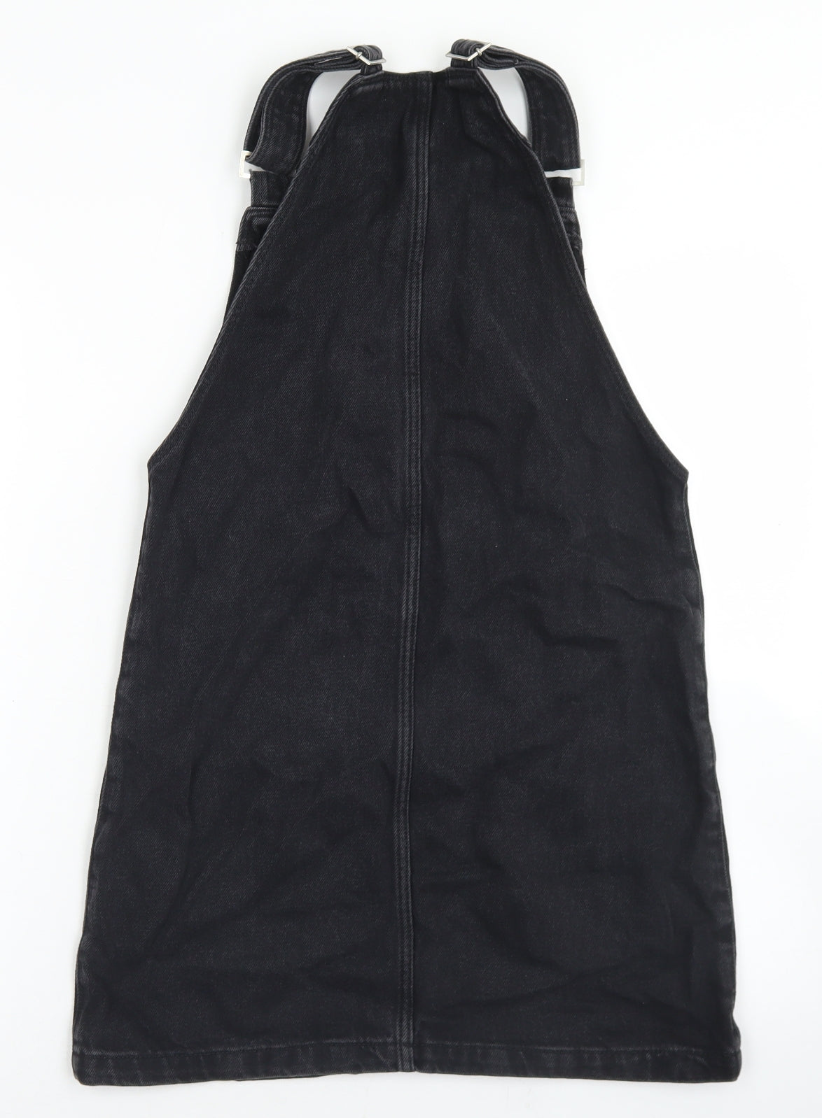 New Look Womens Black  Cotton Pinafore/Dungaree Dress  Size 6  Square Neck Button