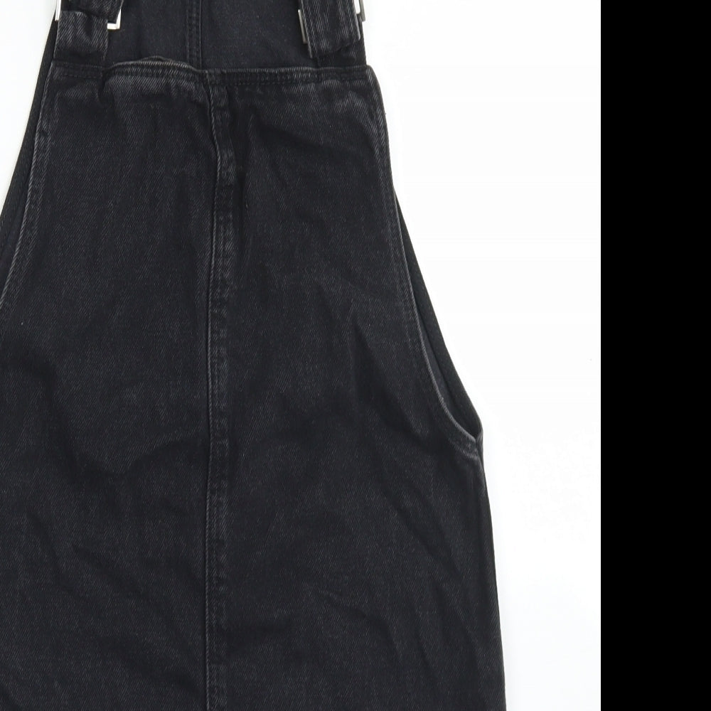 New Look Womens Black  Cotton Pinafore/Dungaree Dress  Size 6  Square Neck Button