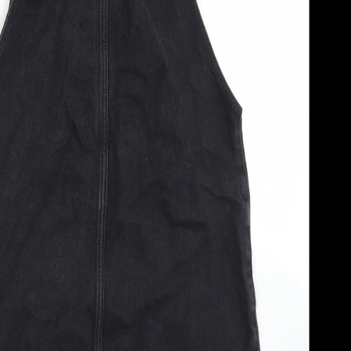 New Look Womens Black  Cotton Pinafore/Dungaree Dress  Size 6  Square Neck Button