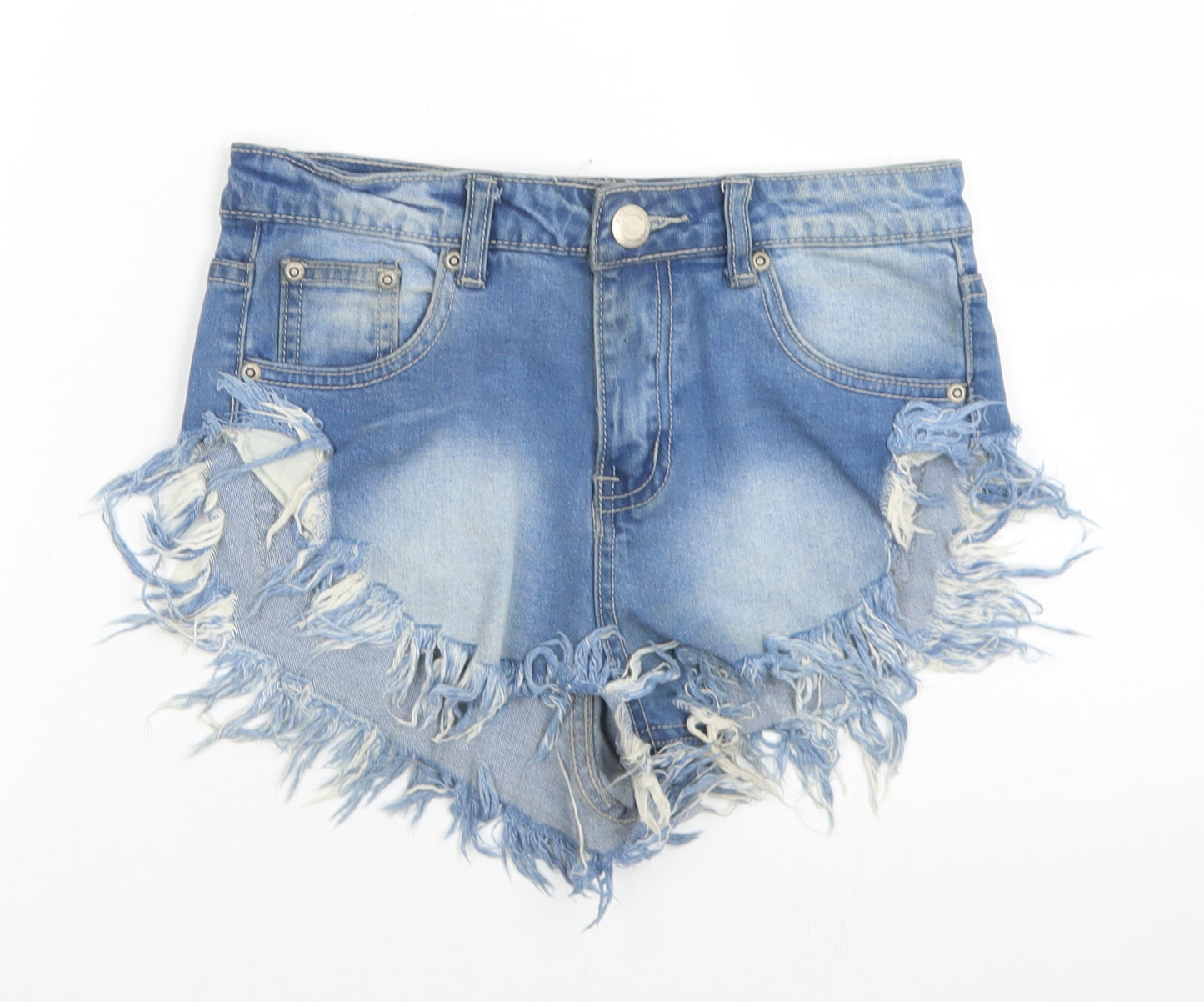 Boohoo Womens Blue  Cotton Hot Pants Shorts Size 8  Regular Button