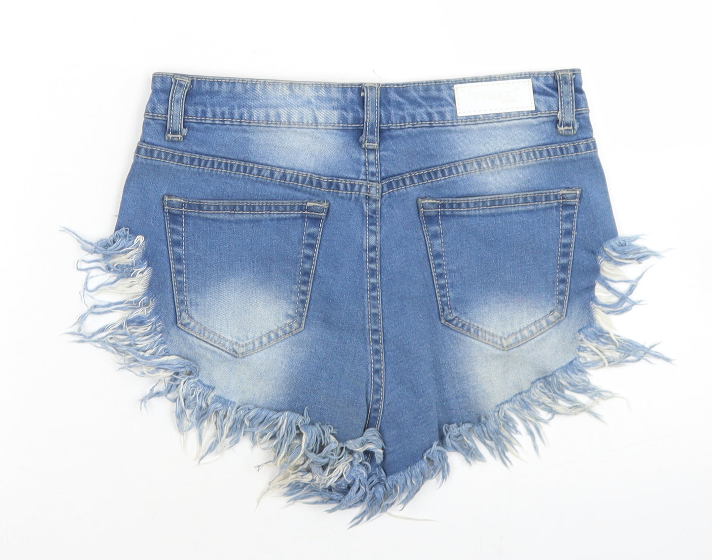 Boohoo Womens Blue  Cotton Hot Pants Shorts Size 8  Regular Button