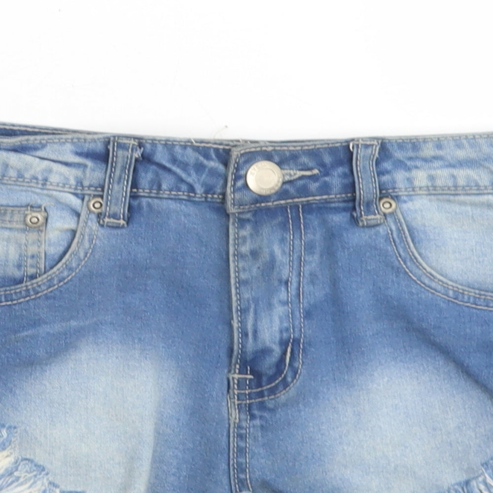Boohoo Womens Blue  Cotton Hot Pants Shorts Size 8  Regular Button
