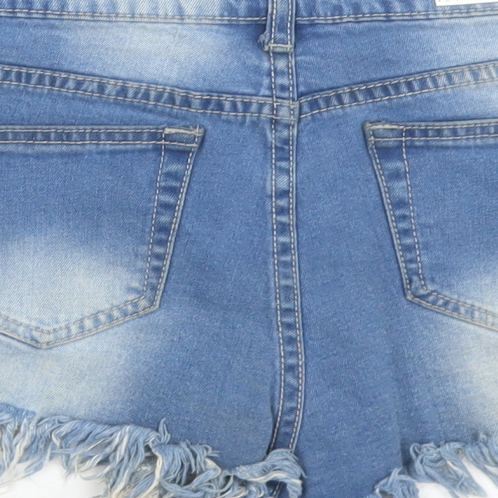 Boohoo Womens Blue  Cotton Hot Pants Shorts Size 8  Regular Button