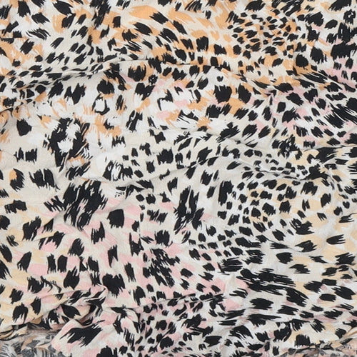 New Look Womens White Animal Print Viscose Cropped Blouse Size 14 V-Neck