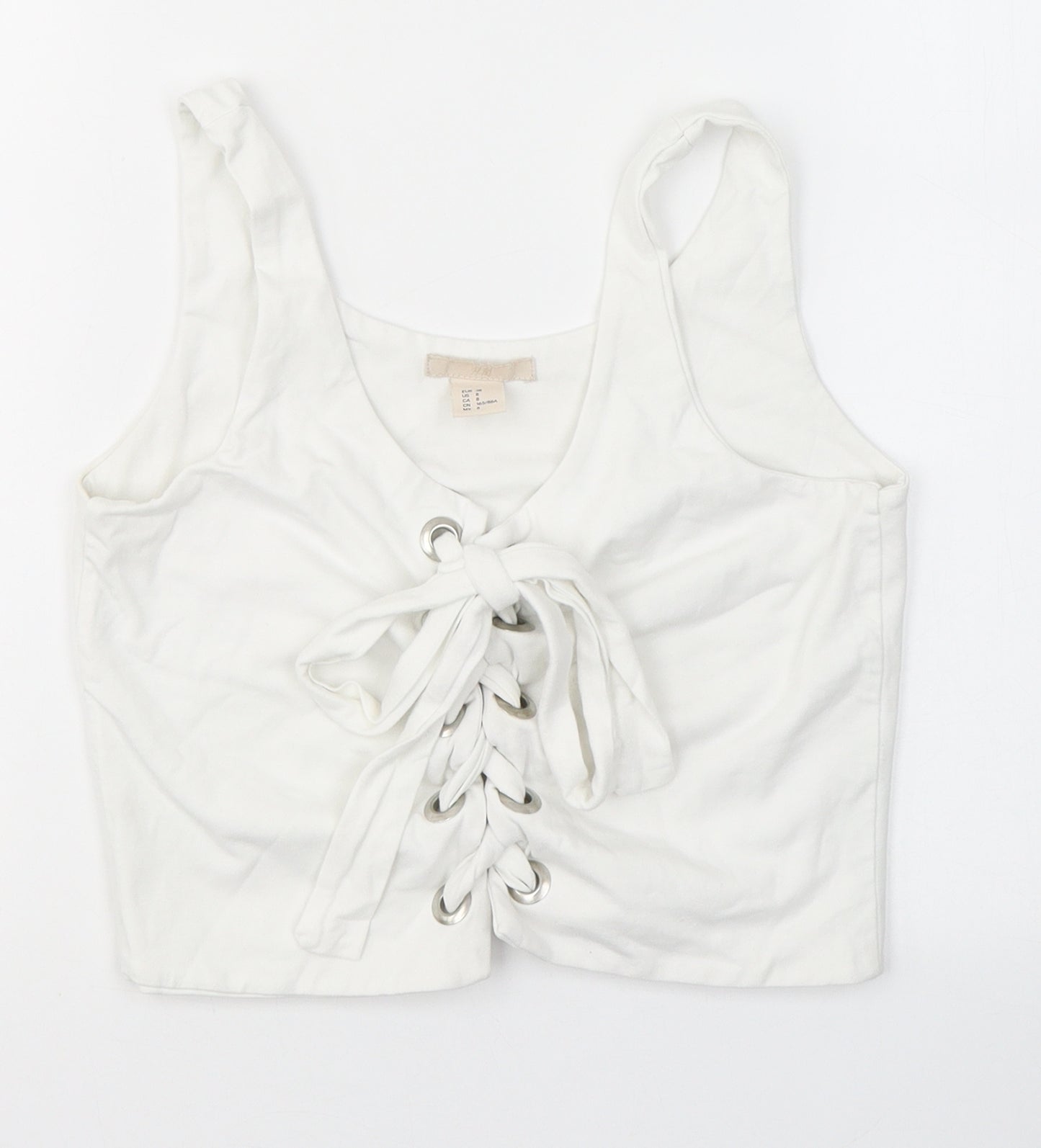 H&M Womens White  Cotton Cropped Tank Size 10 Round Neck