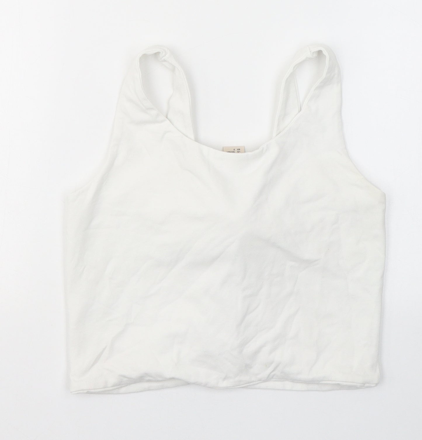 H&M Womens White  Cotton Cropped Tank Size 10 Round Neck