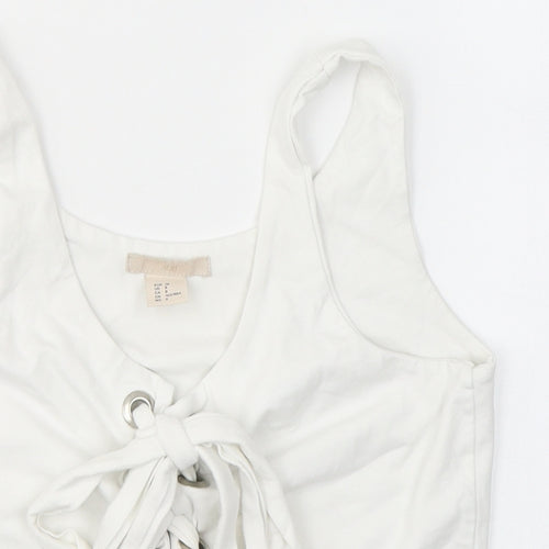 H&M Womens White  Cotton Cropped Tank Size 10 Round Neck