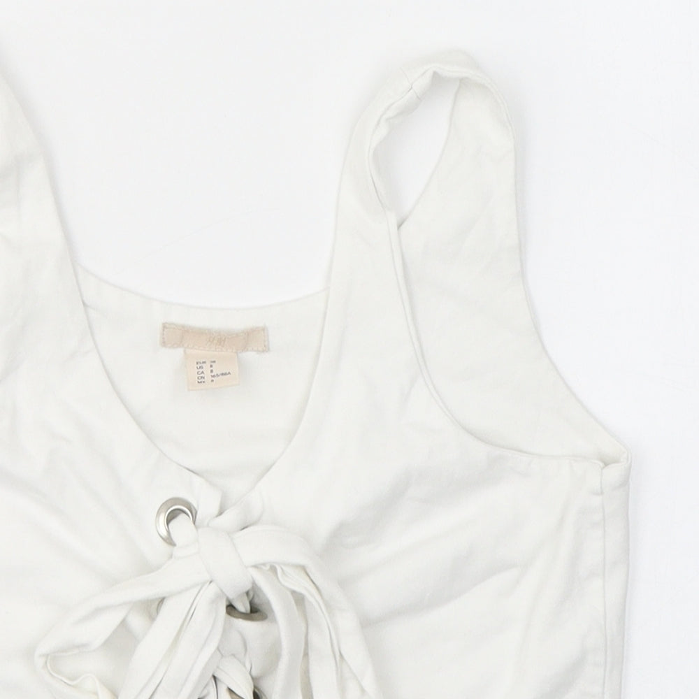 H&M Womens White  Cotton Cropped Tank Size 10 Round Neck