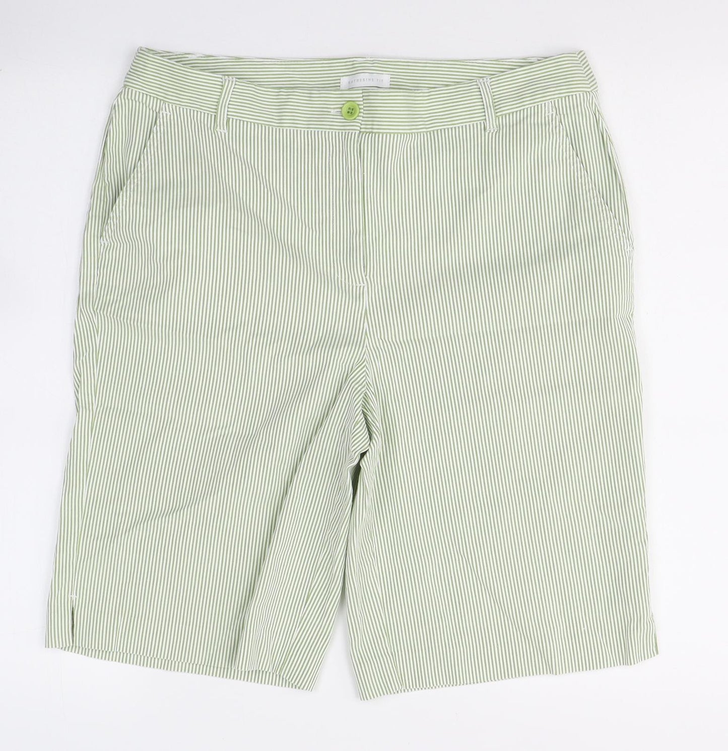 Charter Club Womens Green Striped Cotton Boyfriend Shorts Size 10 L11 in Regular Button
