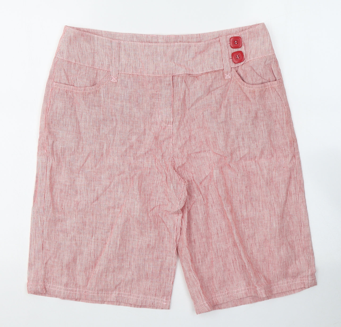 Per Una Womens Red Striped Linen Boyfriend Shorts Size 14 L10 in Regular Button