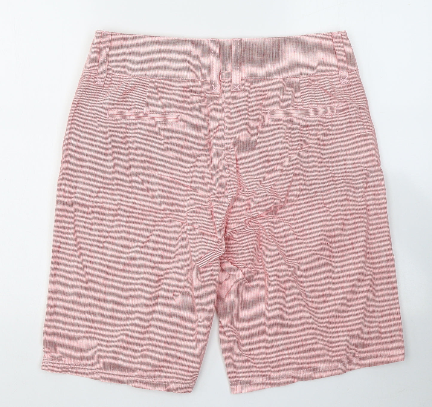 Per Una Womens Red Striped Linen Boyfriend Shorts Size 14 L10 in Regular Button
