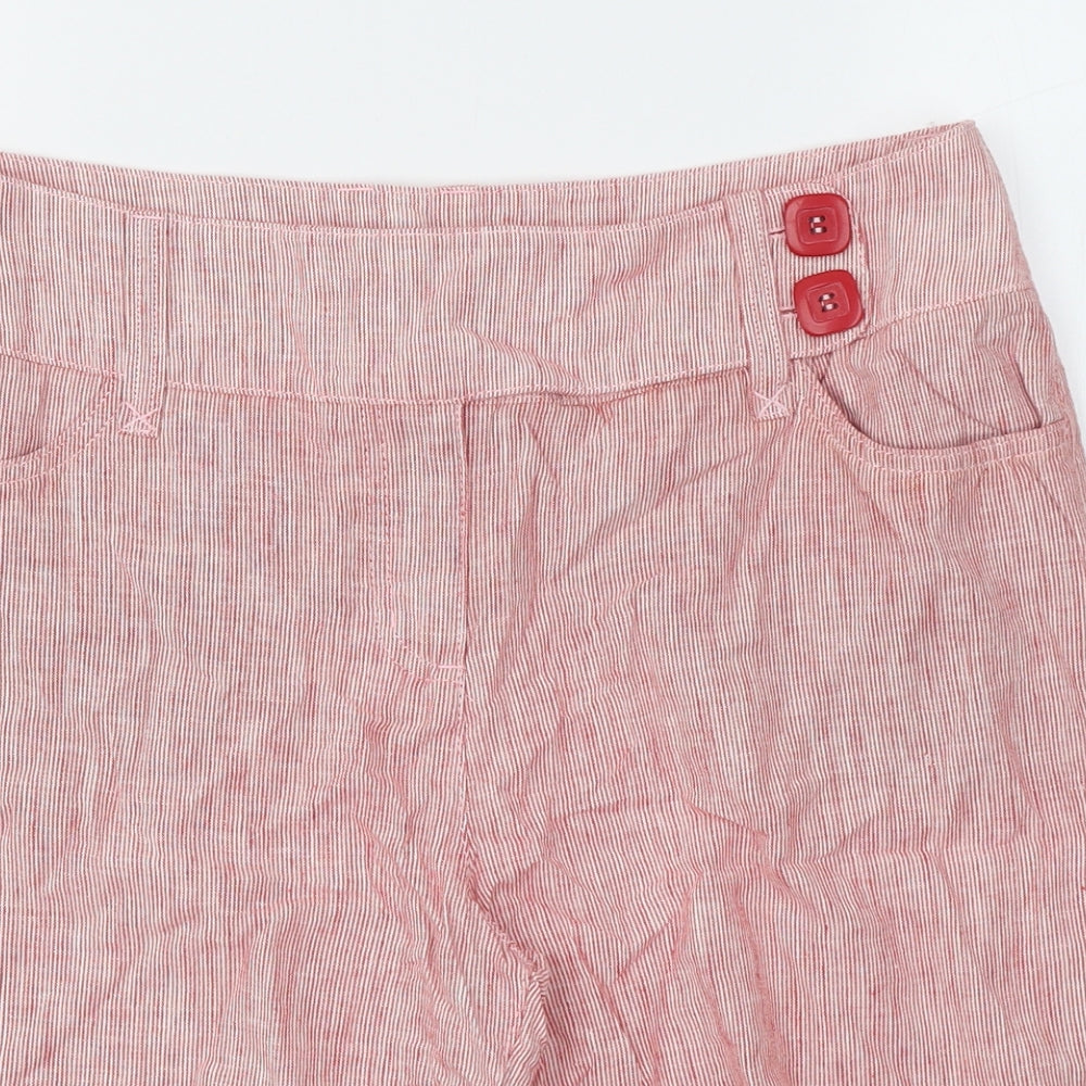 Per Una Womens Red Striped Linen Boyfriend Shorts Size 14 L10 in Regular Button