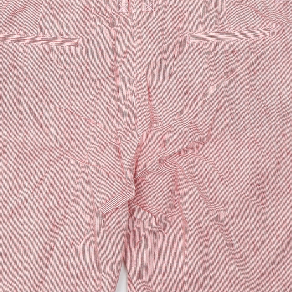 Per Una Womens Red Striped Linen Boyfriend Shorts Size 14 L10 in Regular Button