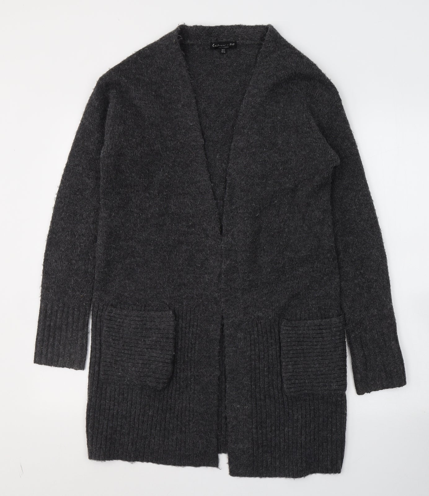 F&F Womens Grey V-Neck  Acrylic Cardigan Jumper Size 6