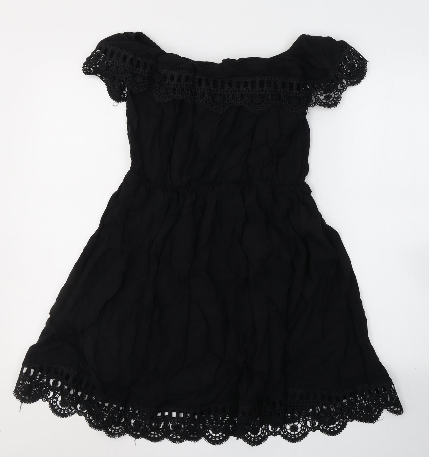 Preworn Womens Black  Polyester Fit & Flare  Size XL  Off the Shoulder Pullover