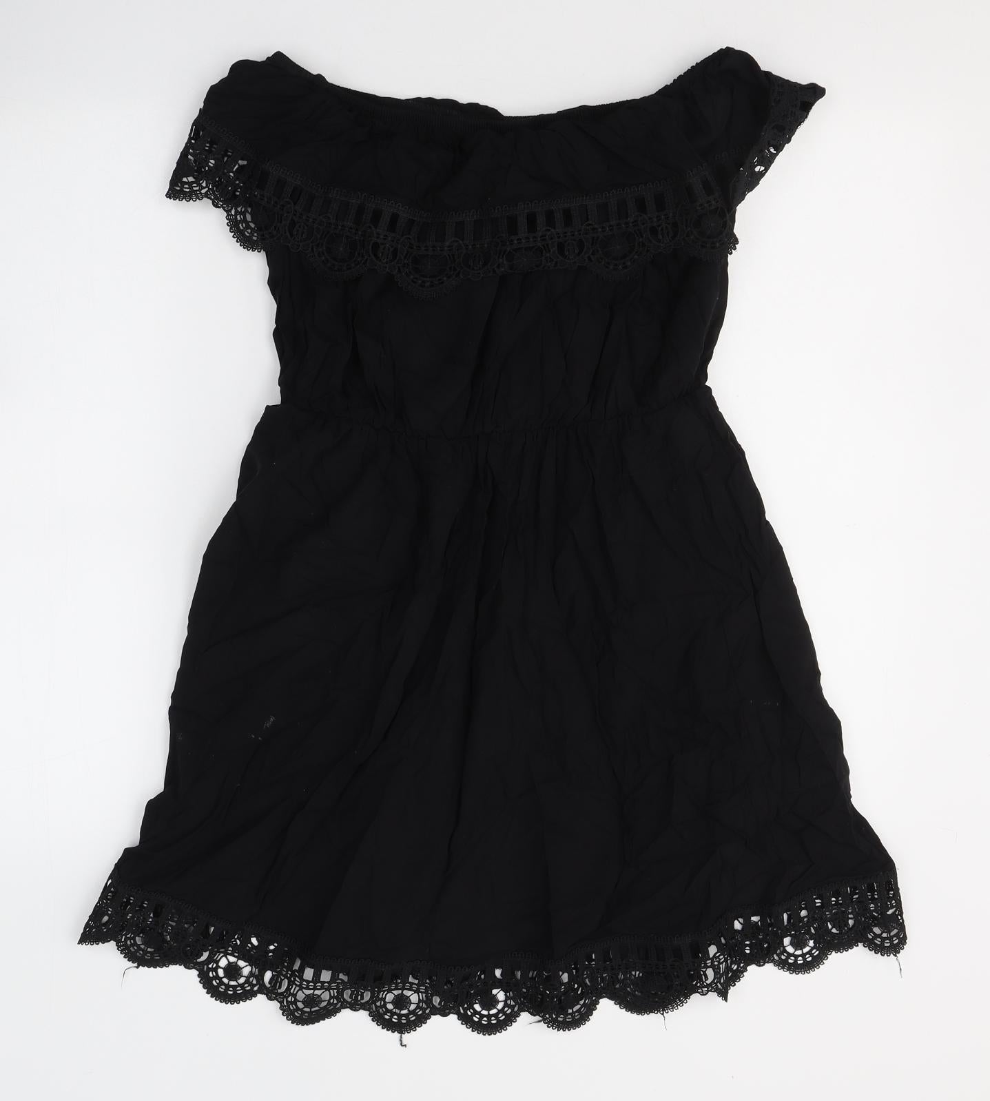 Preworn Womens Black  Polyester Fit & Flare  Size XL  Off the Shoulder Pullover