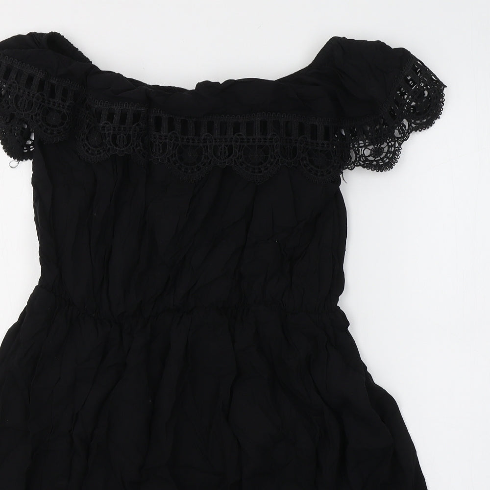 Preworn Womens Black  Polyester Fit & Flare  Size XL  Off the Shoulder Pullover