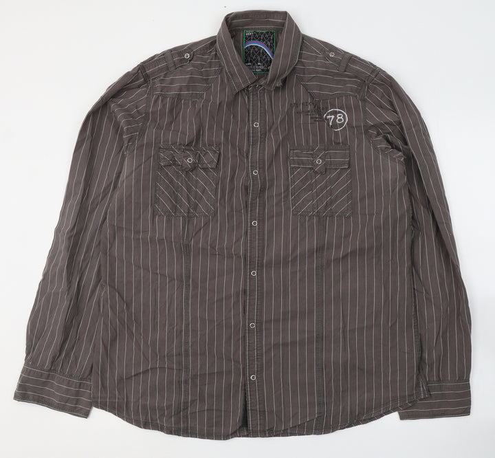NEXT Mens Brown Striped Cotton Button-Up Size XL Collared Button