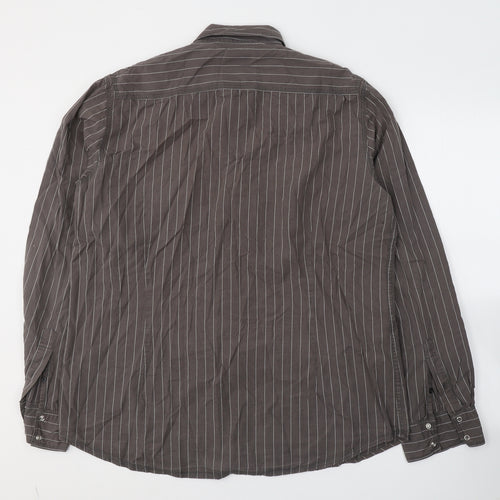 NEXT Mens Brown Striped Cotton  Button-Up Size XL Collared Button