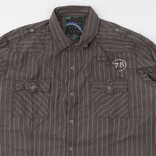 NEXT Mens Brown Striped Cotton  Button-Up Size XL Collared Button