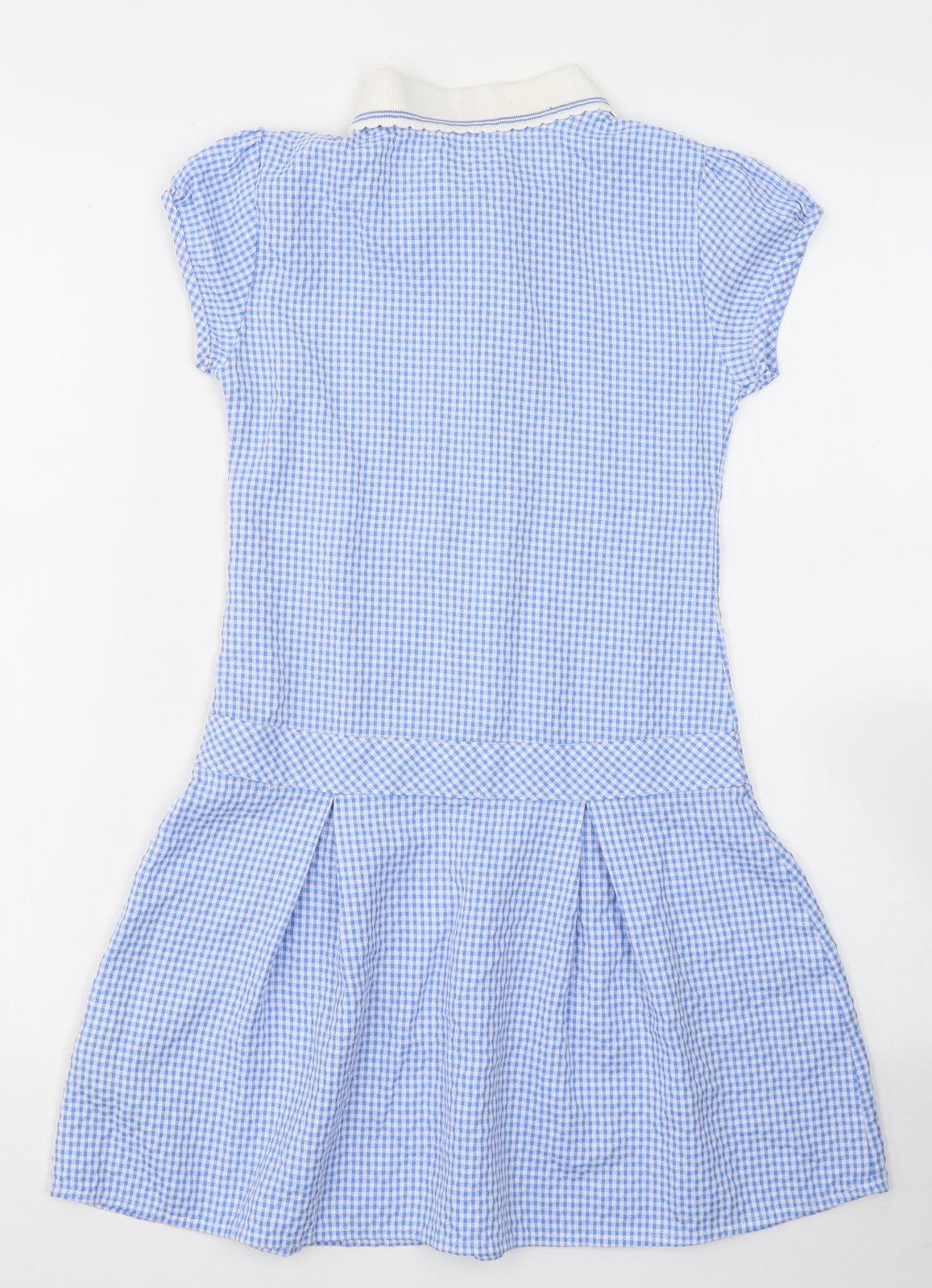 Marks and Spencer Girls Blue Check Viscose T-Shirt Dress  Size 7-8 Years  Collared Zip - School Dress