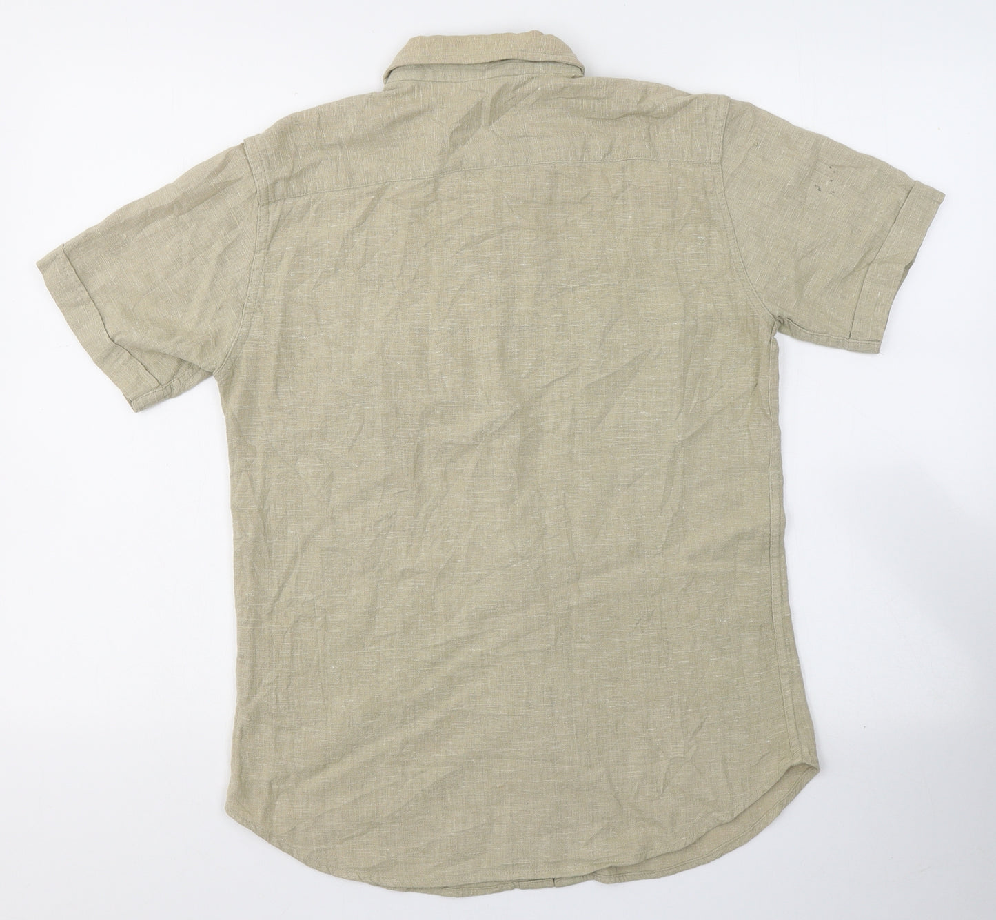 Neutral Mens Beige  Cotton  Button-Up Size M Collared Button