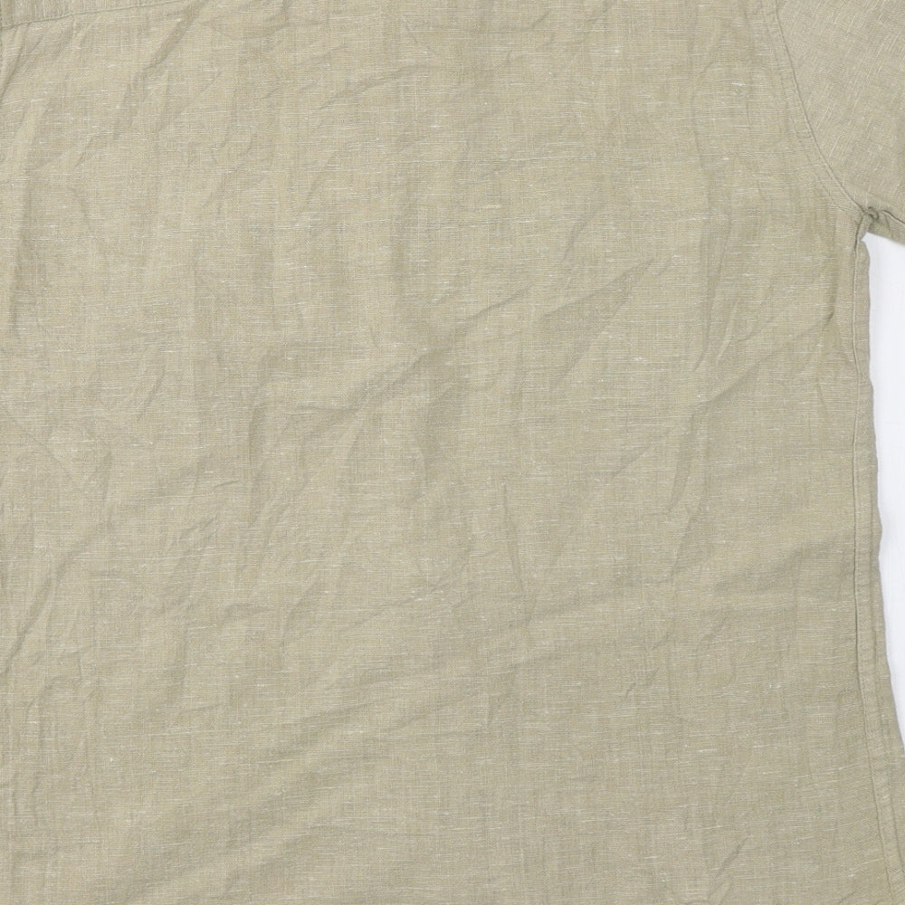 Neutral Mens Beige  Cotton  Button-Up Size M Collared Button