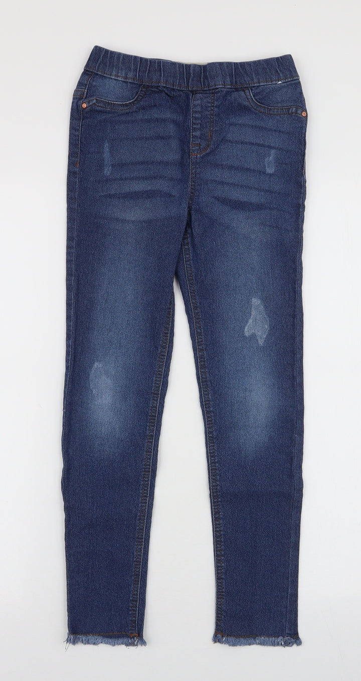 Denim & Co. Girls Blue Cotton Jegging Jeans Size 9-10 Years Slim Pullover