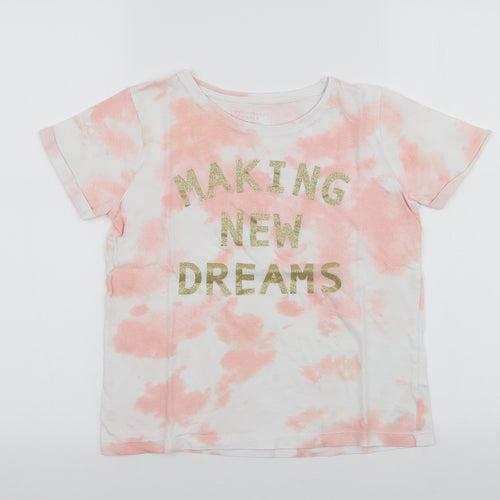 Primark Girls Pink  100% Cotton Jersey T-Shirt Size 10-11 Years Round Neck Pullover - Tie dye